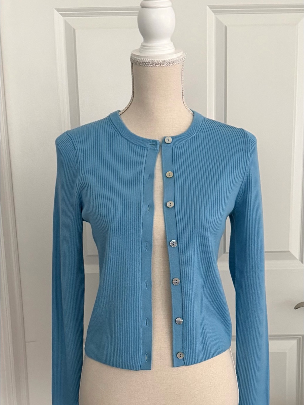 JOIE SKY BLUE RIBBED MERINO WOOL CARDIGAN SIZE S- TAGS ON NEW - Picture 5 of 9